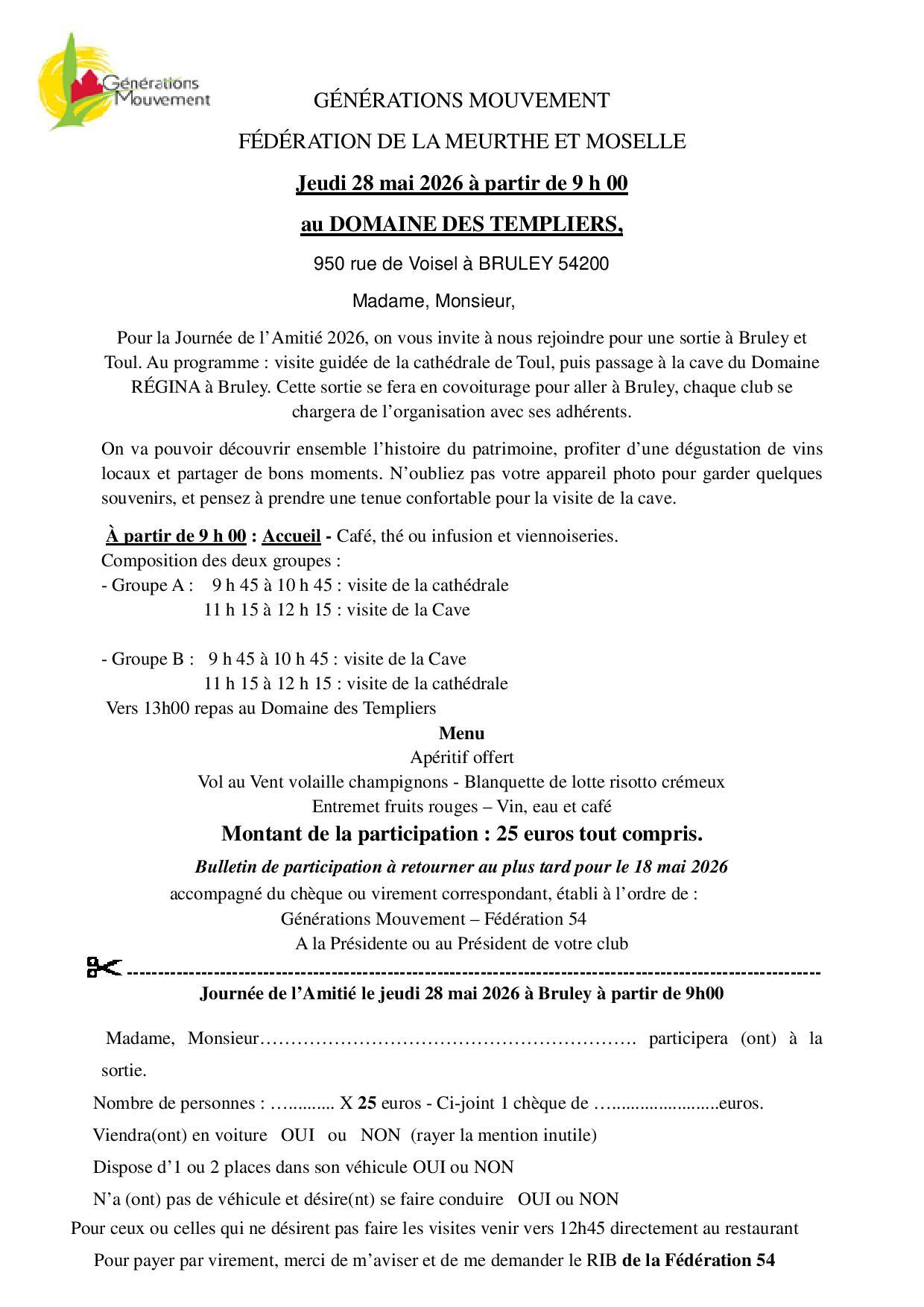 Invitation journée de l'amitié