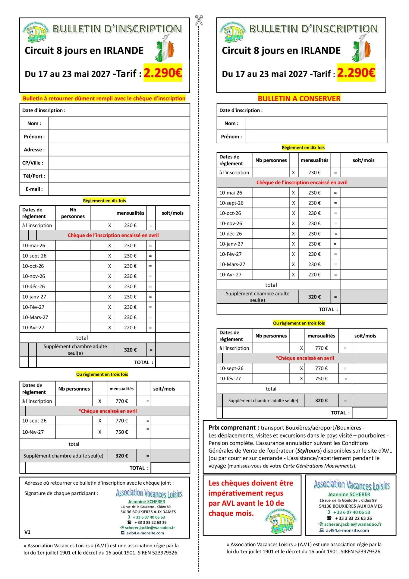 AVL 2027 Irlande bulletin inscription