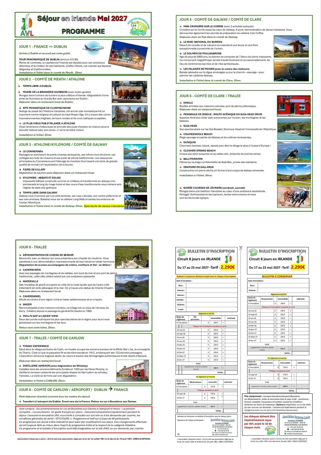 Séjour mai 2027 en Irlande plaquette + bulletin d'inscription